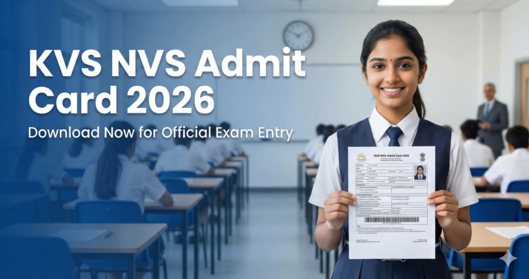 KVS NVS Admit Card 2026 download process and exam instructions banner