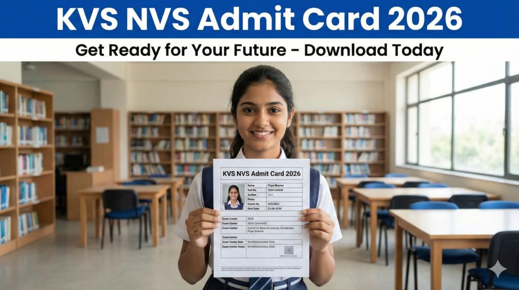 KVS NVS Admit Card 2026 download process and exam instructions banner