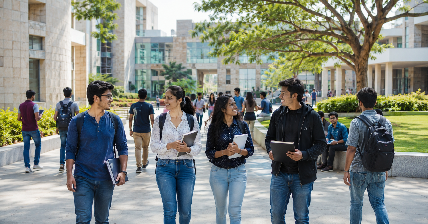 Students walking inside Azim Premji University campus in Bengaluru