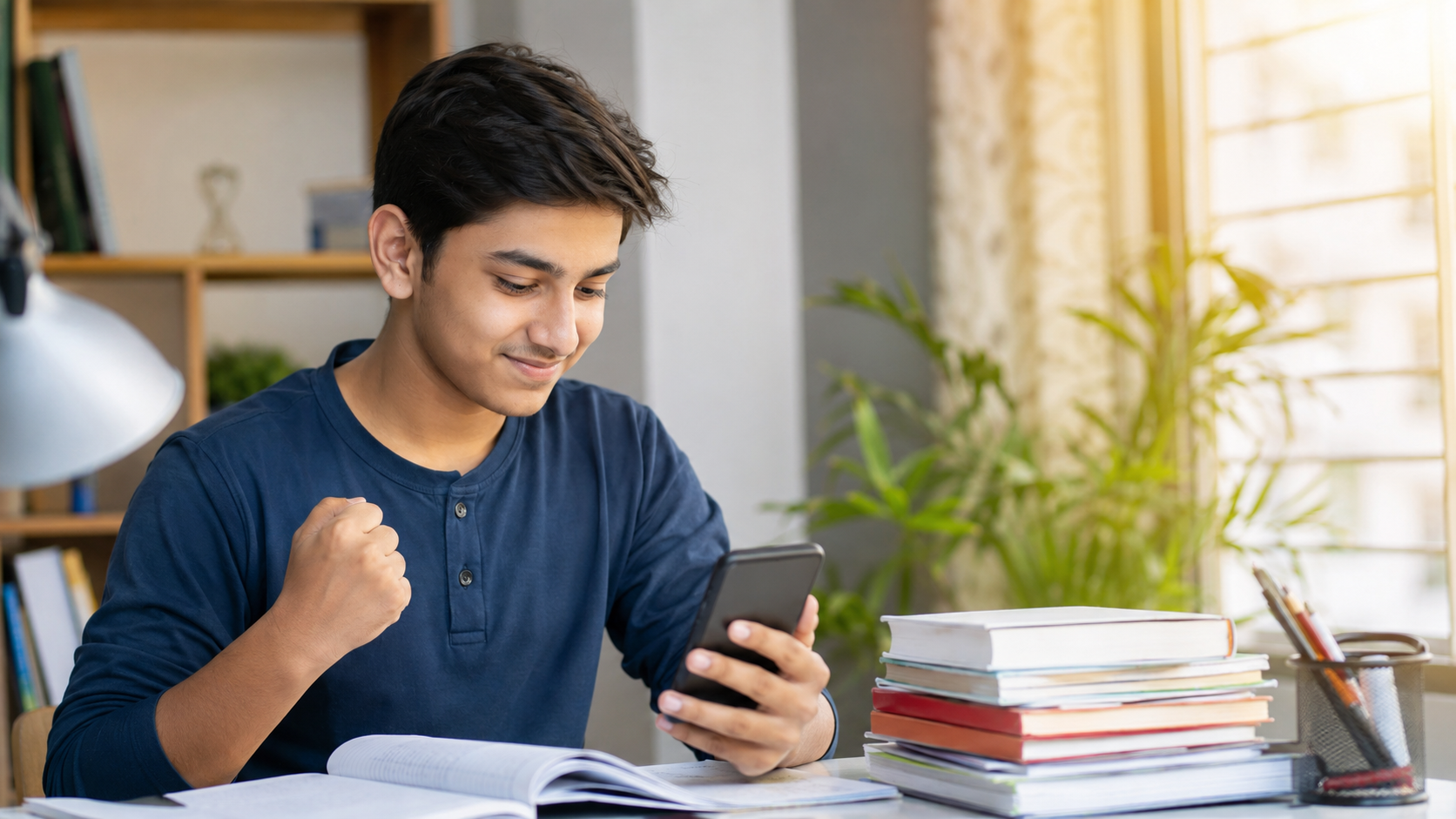 Student checking MPSOS Ruk Jana Nahi 10th result 2026 on mobile phone