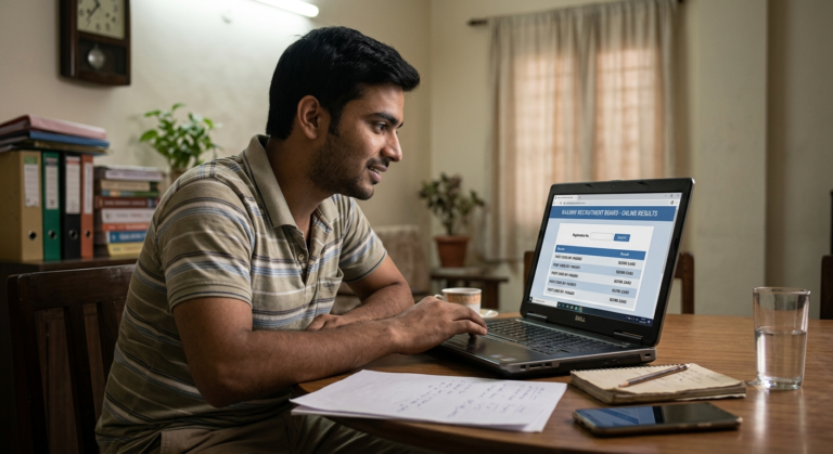 RRB Group D Answer Key 2026 download page on laptop screen